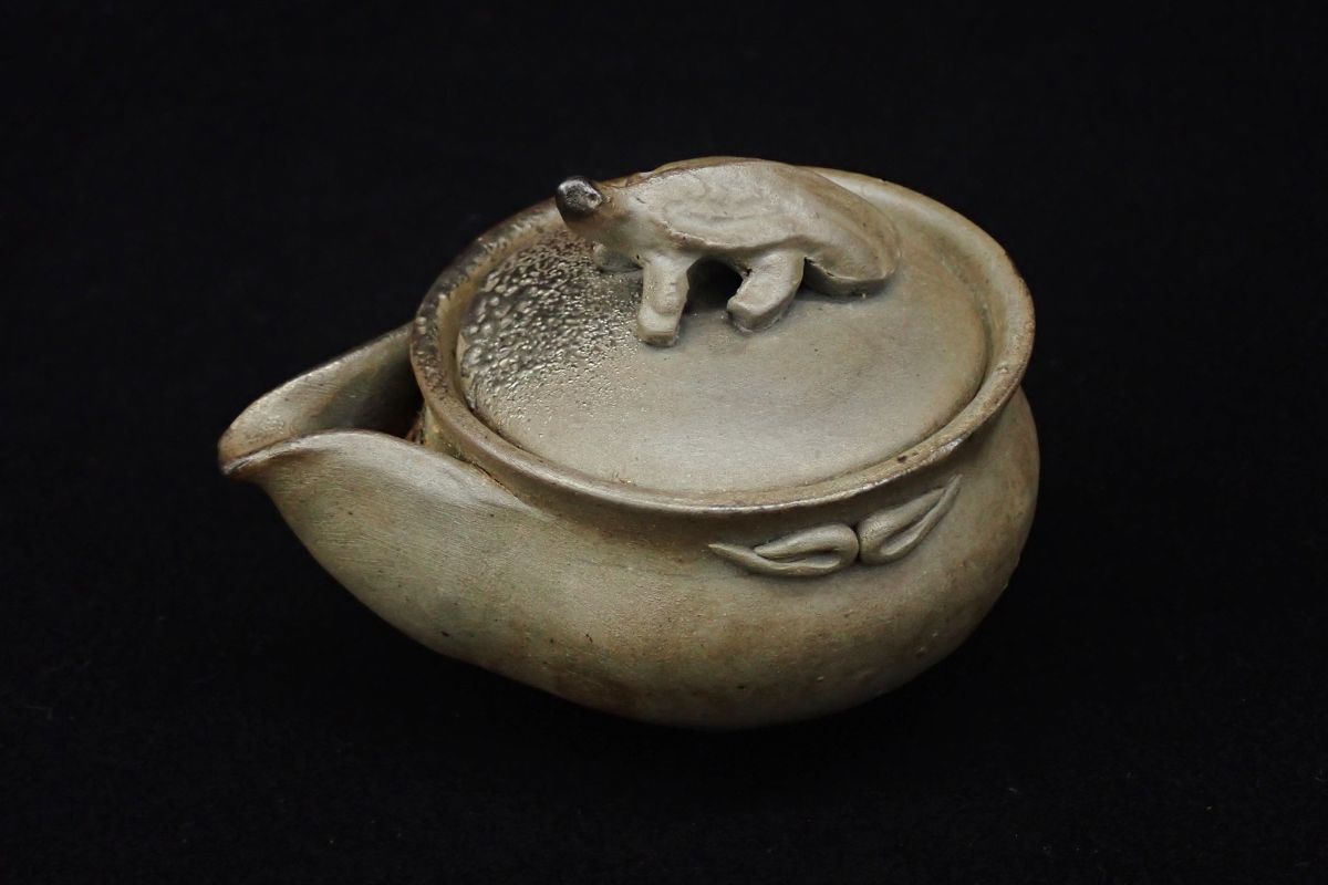 ◇急須07備前焼 宝瓶 亀摘み◇陶印有/茶道具/作者不明/消費税0円(急須  