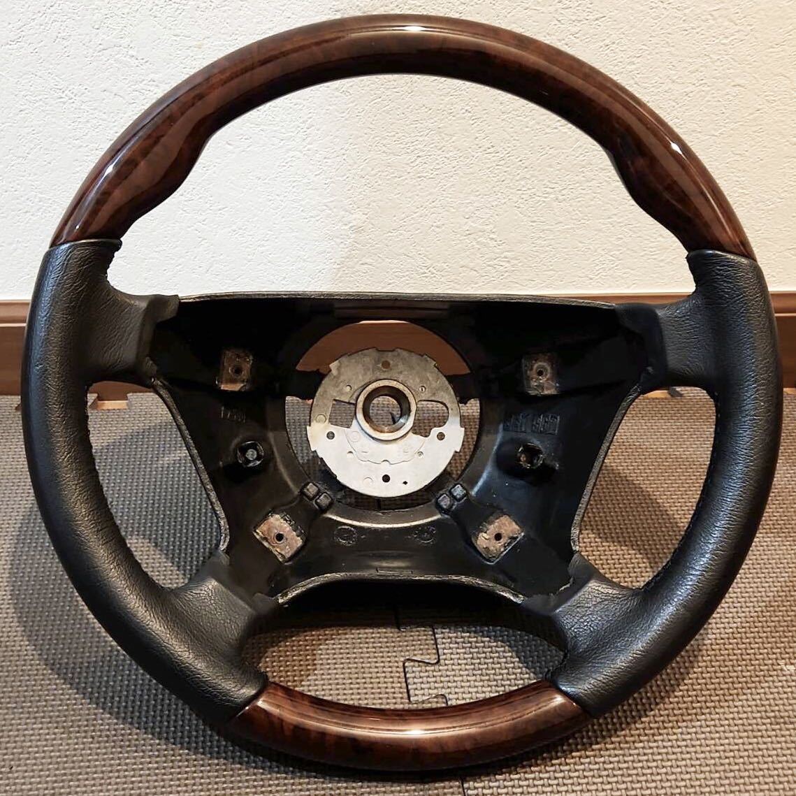 ベンツ純正ウッド本革コンビ ハンドル ステアリング黒革  