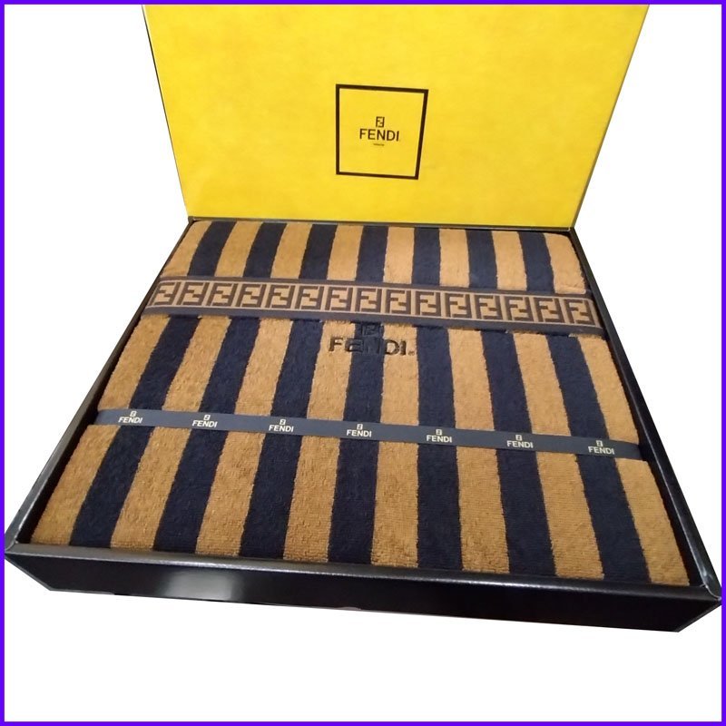 寝具 【未使用】FENDI フェンディ ストライプタオルケット ブラウン系