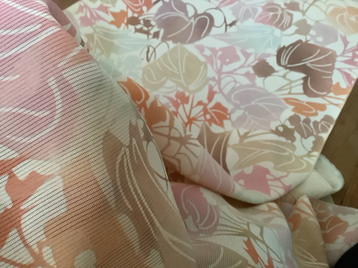 □TA-5292 正絹 小紋 着尺 正絹 絽 小紋 着尺 反物 未使用 反物 更紗 草花