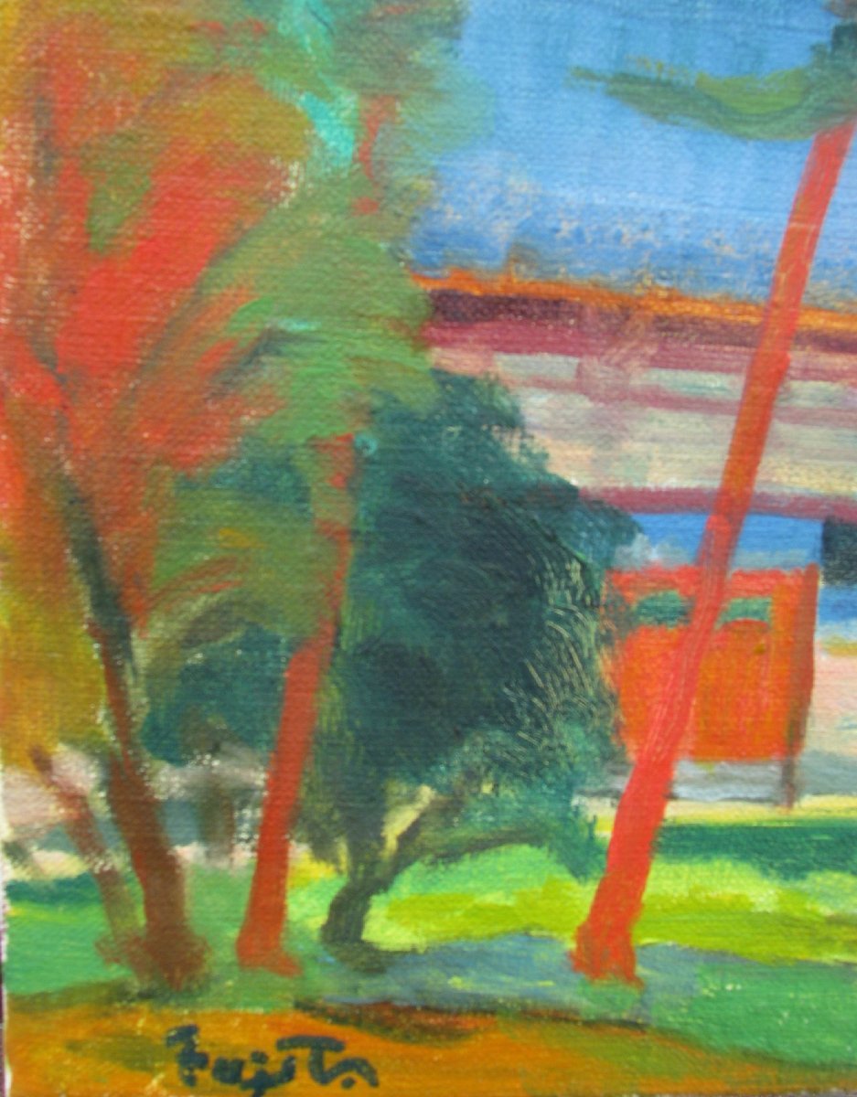 現代美術家集団元代表,曳野豊重「パリの街角」6号油彩,真作保証,