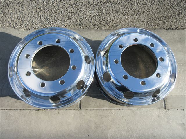 送料無料 美品 低床 増トン アルコア アルミホイール ISO方式 平面座 19.5×6.75 8穴 フロント用 研磨済み 2本セット その2