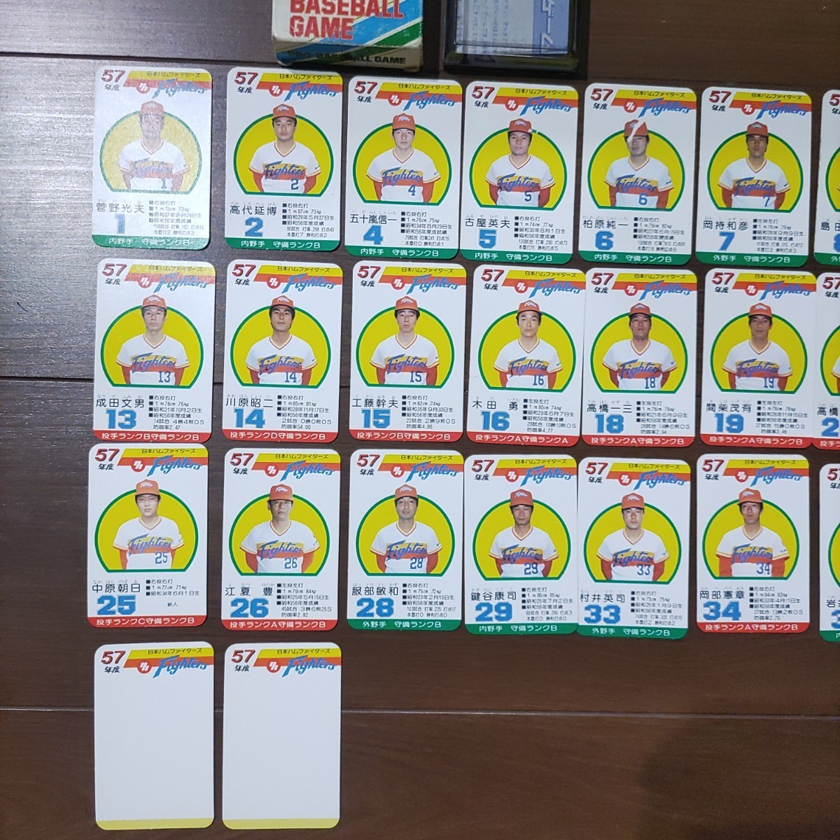 タカラ プロ野球カードゲーム 昭和57年度 日本ハムファイターズ