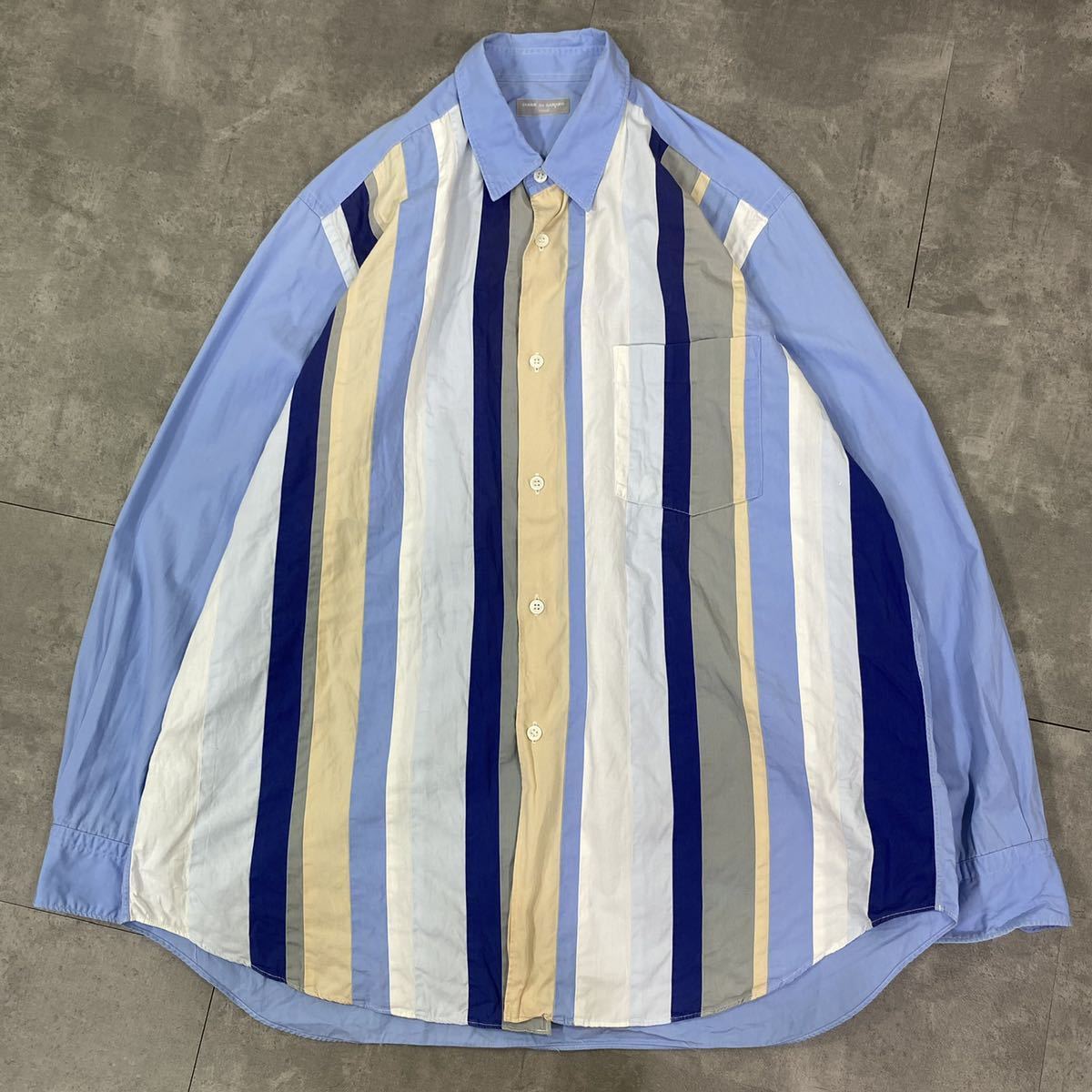 希少　COMME des GARCONS HOMME コムデギャルソンオム■90s 田中オム　■ストライプ 切り替え パッチワーク　■長袖シャツ　■ヴィンテージ