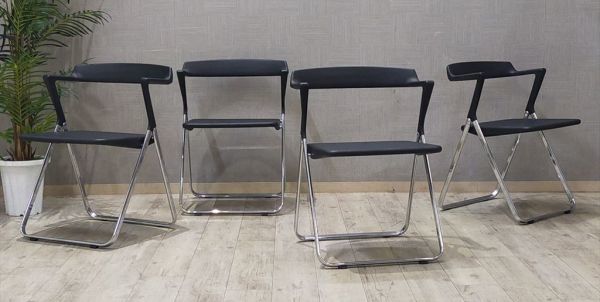 美品 Cassina.ixc チューン TUNE 高級フォールディングチェア４脚セット カッシーナイクスシー 川上元美 BLITZ オフィスチェア 折畳椅子