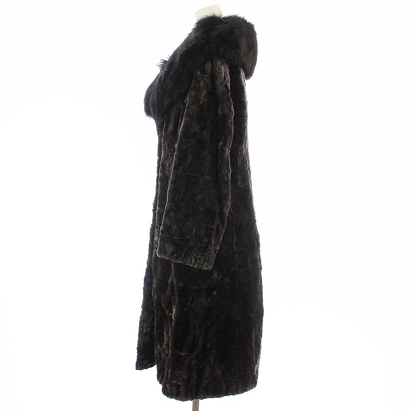 EMBA 黒 ファーロングコート　シェアード　ミンク　ブラック エンバ EMBA ダークミンクファー ロング コート 毛皮 F 茶 ブラウン
