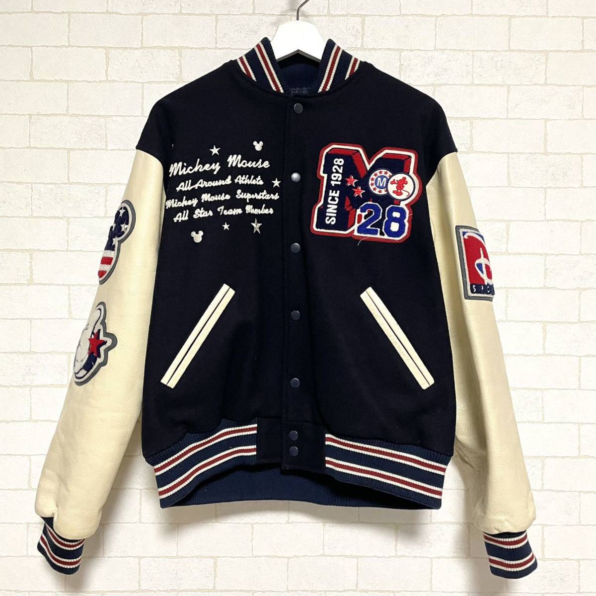 Disney ディズニー ミッキー スタジャン スタジアムジャンパー 袖レザー sizeM