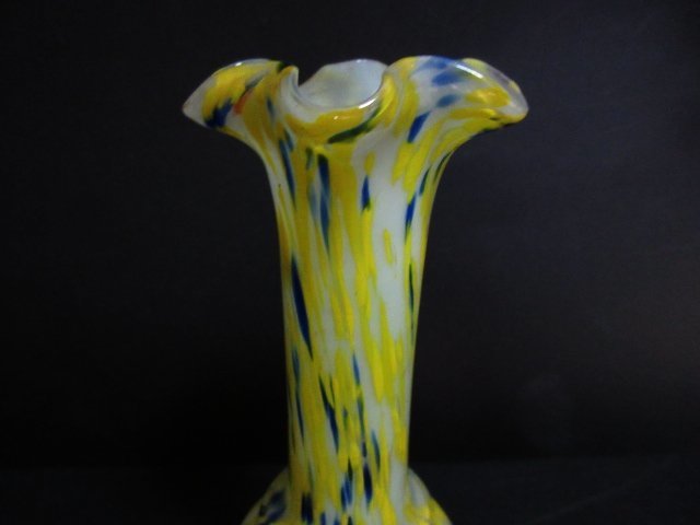 XU579 工芸品/大正ロマン/吹きガラス/花瓶/黄色系/吹雪模様/高さ17cm
