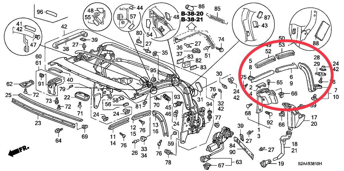 セール，HOT ホンダ純正 S2000 ソフトトップ ウェザーストリップ モールディング 6点セット 未使用 HONDA センターピラー ルーフコーナー サイド AP1
