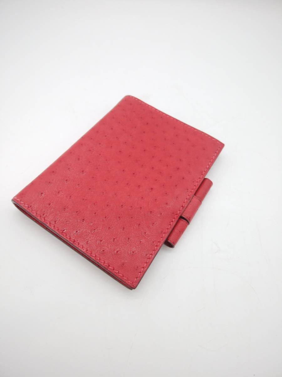 ■【美品】HERMES エルメス メモ帳 手帳 オーストリッチ レッド 赤 ミニサイズ