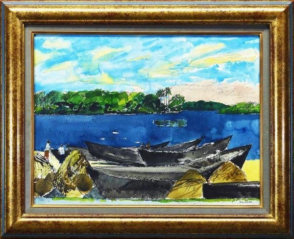 1『真作 油彩画⁄元三軌会委員 諸沢吉美水澄玉出羽路 古民家風景