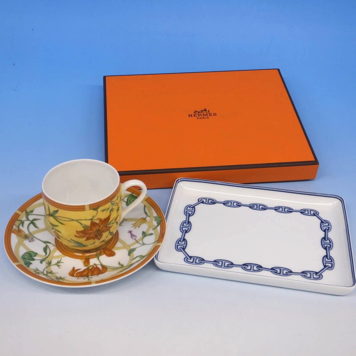 HERMES エルメス シェーヌダンクル スクエア プレート ホワイト×ブルー