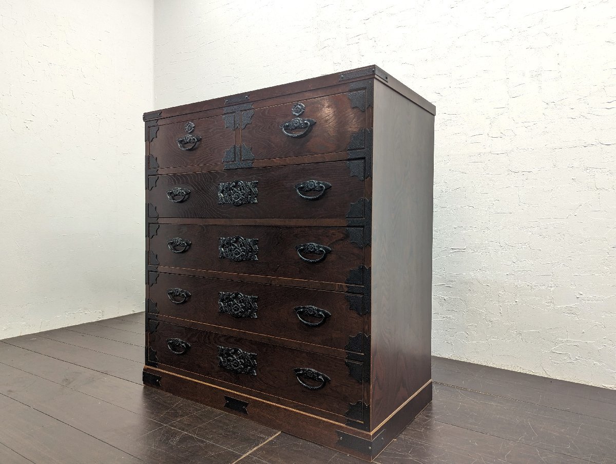 越後民芸 5段 民芸箪笥 整理箪笥 タンス 箪笥 たんす チェスト 引出し