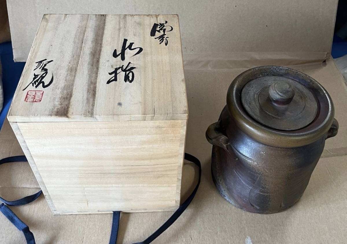 治】『桂一生』作 備前焼 柘榴摘宝瓶☆共箱 急須 茶瓶 手捻り 窯変