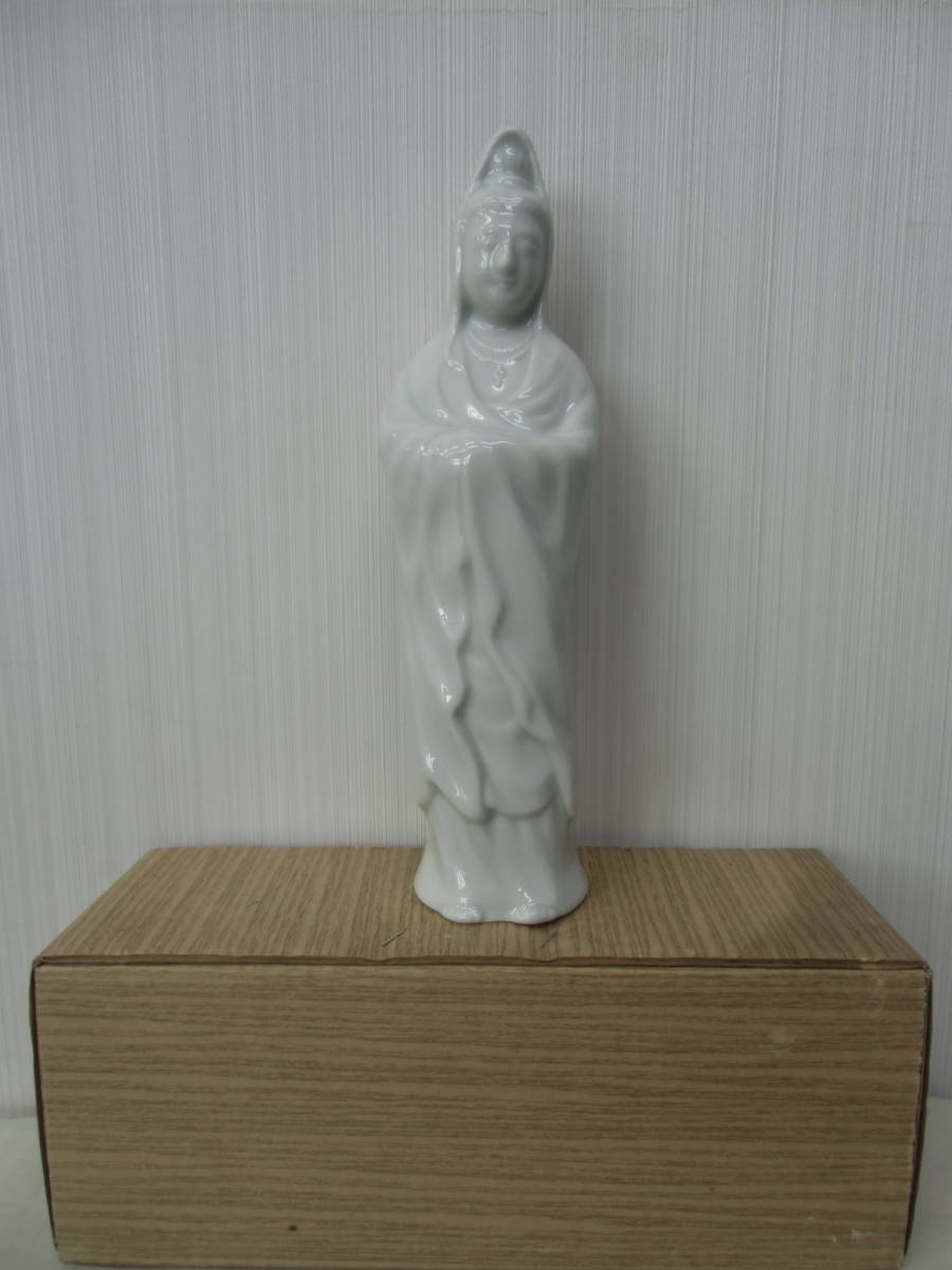 未使用 泰山窯 白衣 観音 立像 白磁 仏像 観音像 白磁 観音菩薩像 高さ 