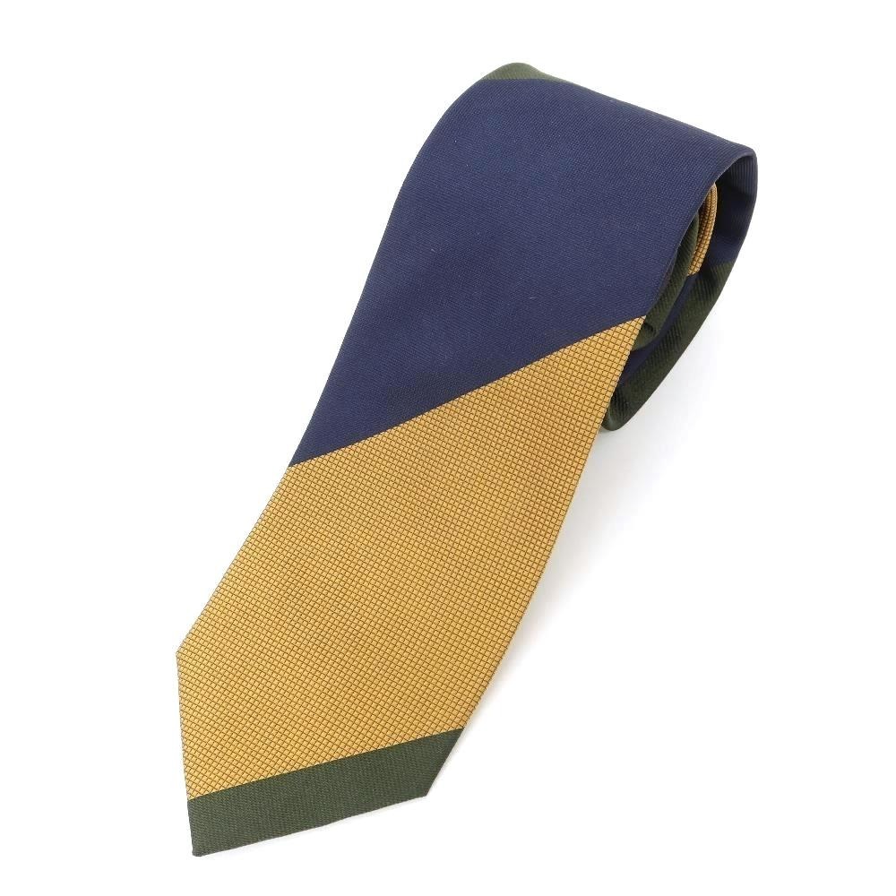 【新品】ジエレ GIERRE ストライプ 3つ折り シルク ネクタイ ネイビーxダークグリーン