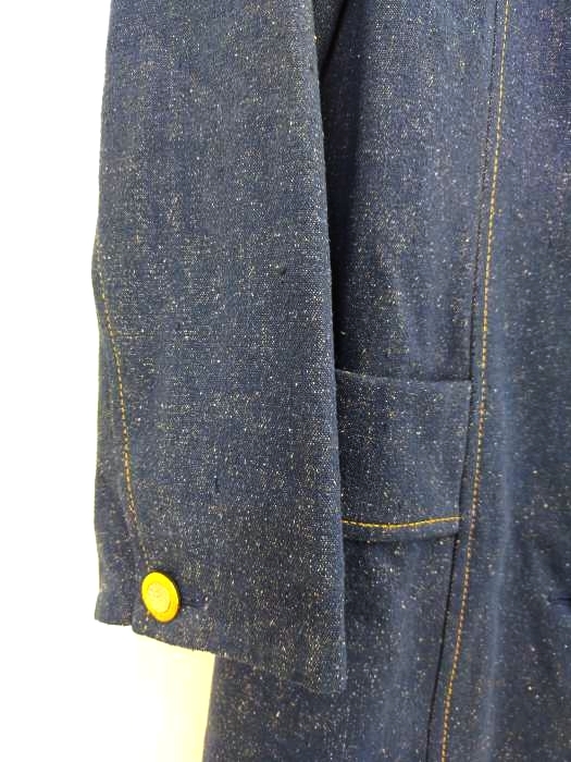 921 LEONARD チェスターコート 裏地花柄 ネップ加工 青 金ボタン L