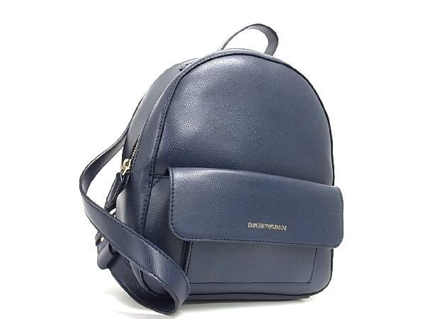 1円 ■極美品■ EMPORIO ARMANI エンポリオアルマーニ レザー リュックサック バックパック デイパック レディース ネイビー系 AS0014