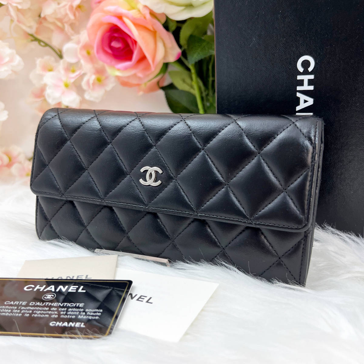 1円スタート 美品 シャネル CHANEL ラムスキン マトラッセ 二つ折り 長 