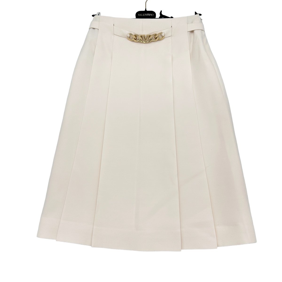 A821●美品●VALENTINO　ヴァレンティノ●ロゴプレートハイウエストスカート●アイボリー　36サイズ　 1B3RA8X51CF