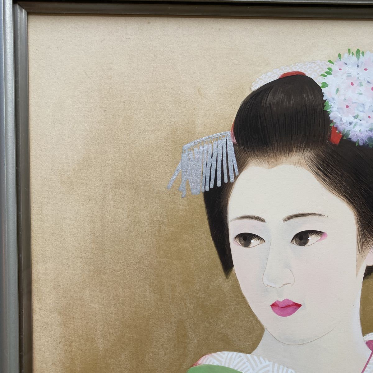 清水達三 「舞妓」 日本画 6号 額装のみ(人物、菩薩)｜売買された