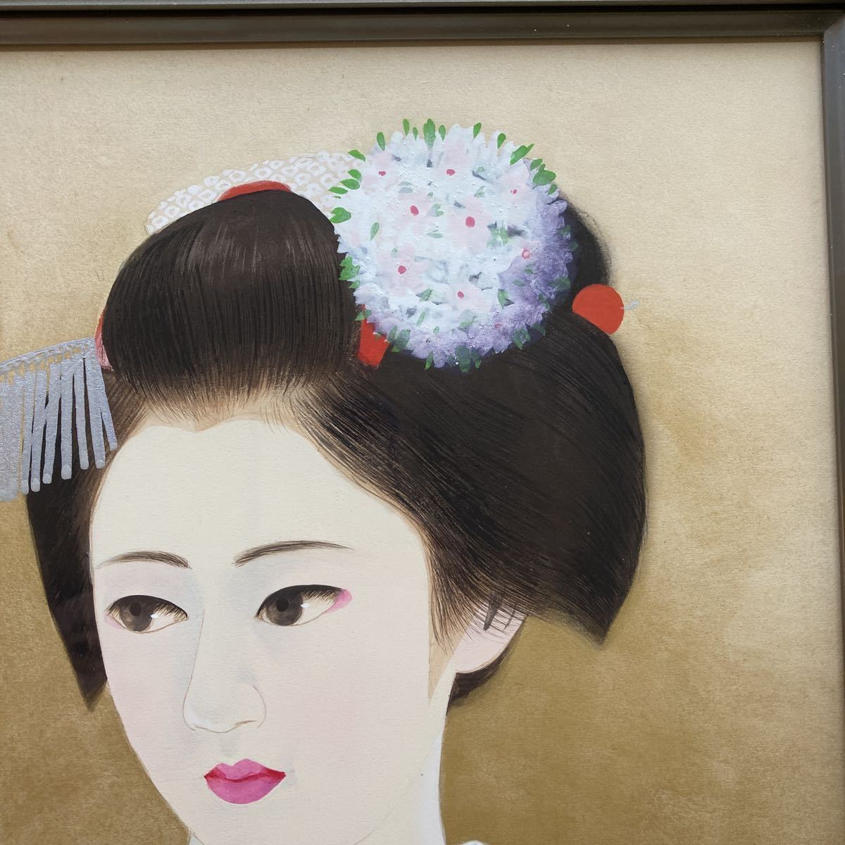 清水達三 「舞妓」 日本画 6号 額装のみ(人物、菩薩)｜売買された