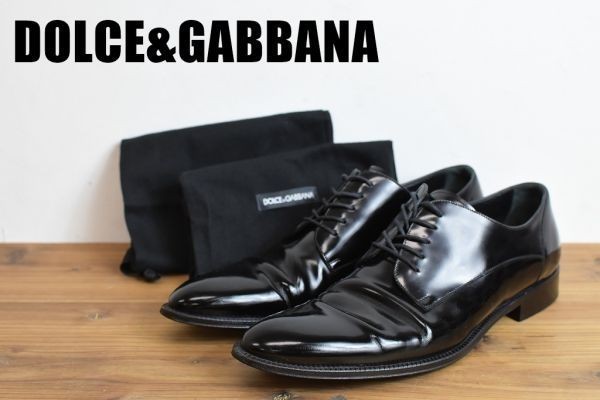 AW A2311 高級 美品 Dolce&Gabbana ドルチェ＆ガッバーナ ストレートチップ 革靴 ローファー レースアップ ブラック レザー 8 27cm程度