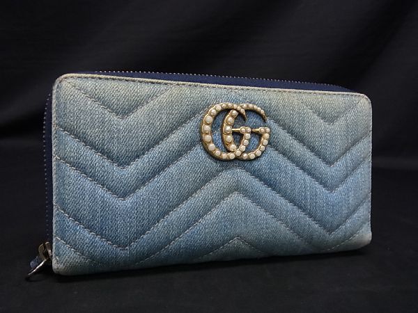 2026，100%新品 1円GUCCI グッチ 443123 GGマーモント デニム ラウンドファスナー 長財布 ウォレット 小銭入れ 札入れ レディース ライトブルー系 AP5780(女性用財布)｜売買されたオークション情報、yahooの商品情 服飾小物