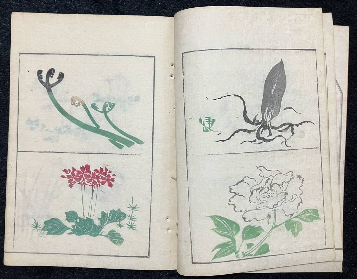 to9386 和本 讃料画図 蕙斎麁画 四編 絵手本 彩色木版画 絵本 古文書 &&真作/江戸期「蕙斎麁画」四編 北尾政美/鍬形蕙斎 浮世絵 木版画 絵本