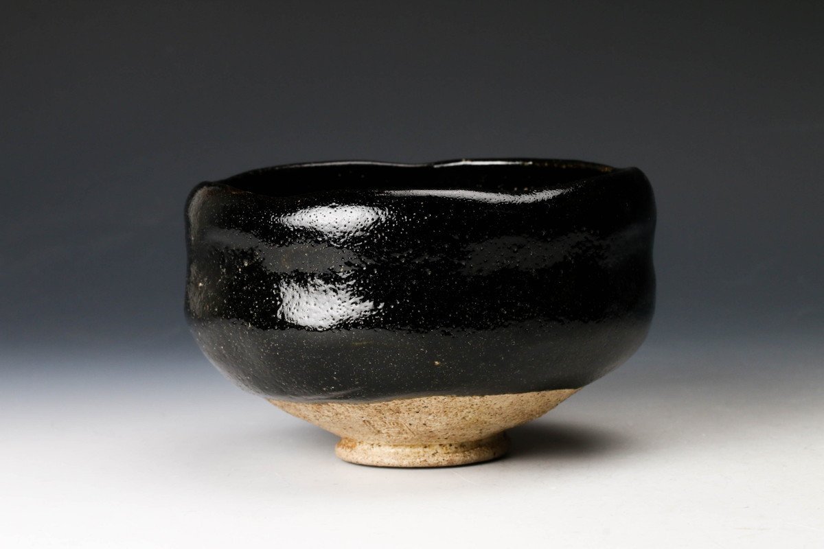 茶道具 芳幽斎 加藤石春作 黒楽茶碗 共布 共箱 M R9604 茶道具 芳幽斎