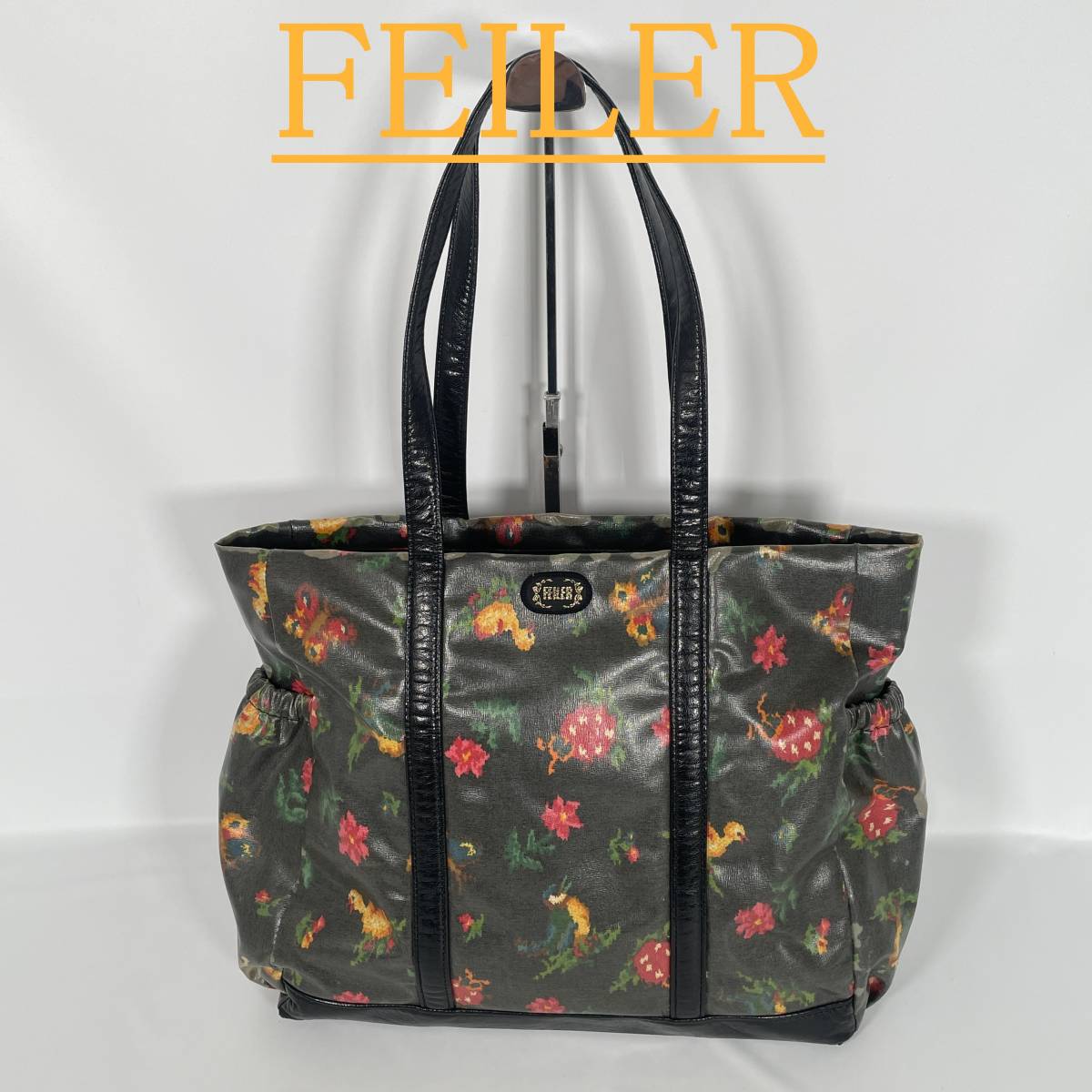 美品】FEILER フェイラー トートバッグ 花柄 フラワー カーキ 【公式通販】