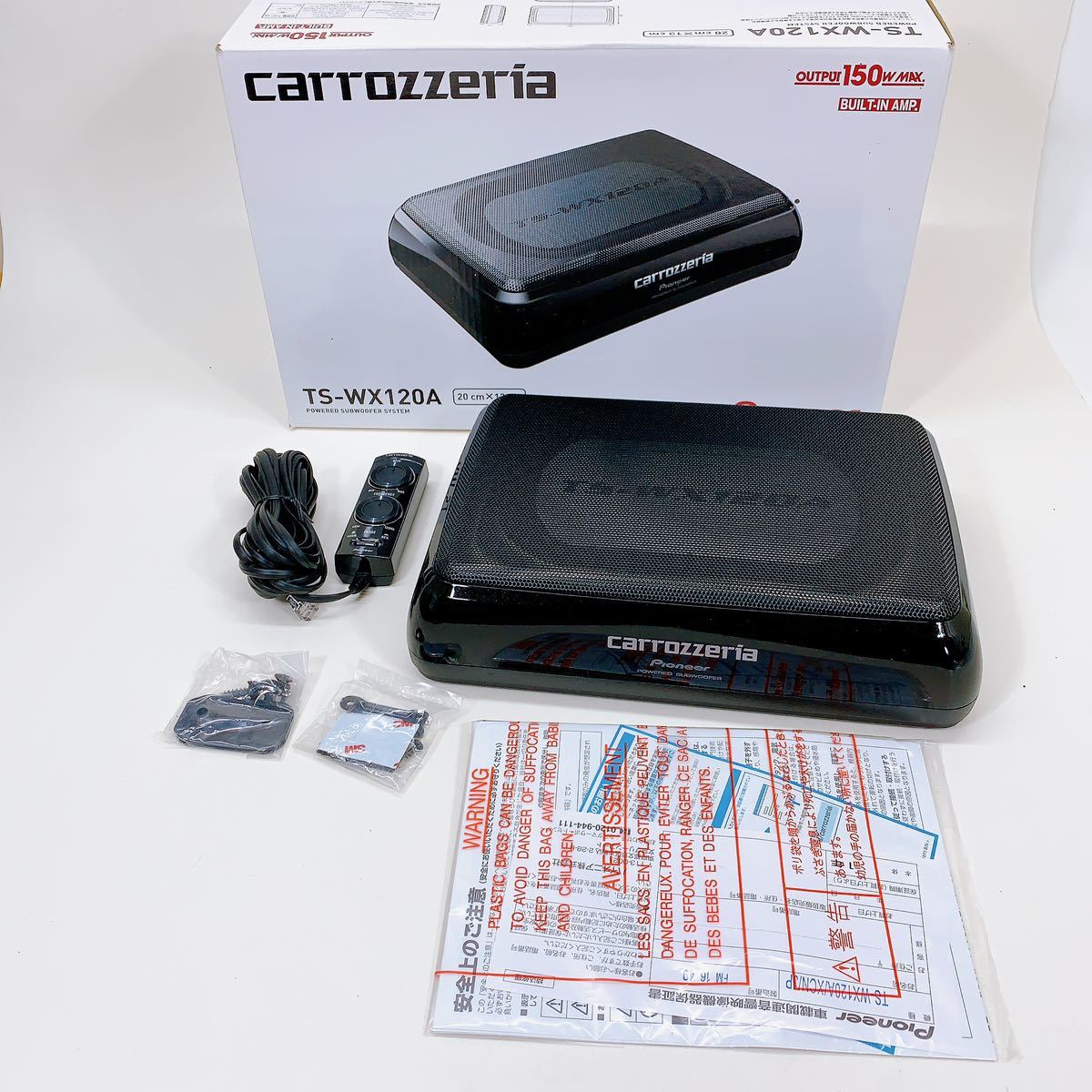 (52) リモコン付属♪ carrozzeria Pioneer カロッツェリア パイオニア 20cm×13cm パワードサブウーファー TS-WX120A カー用品