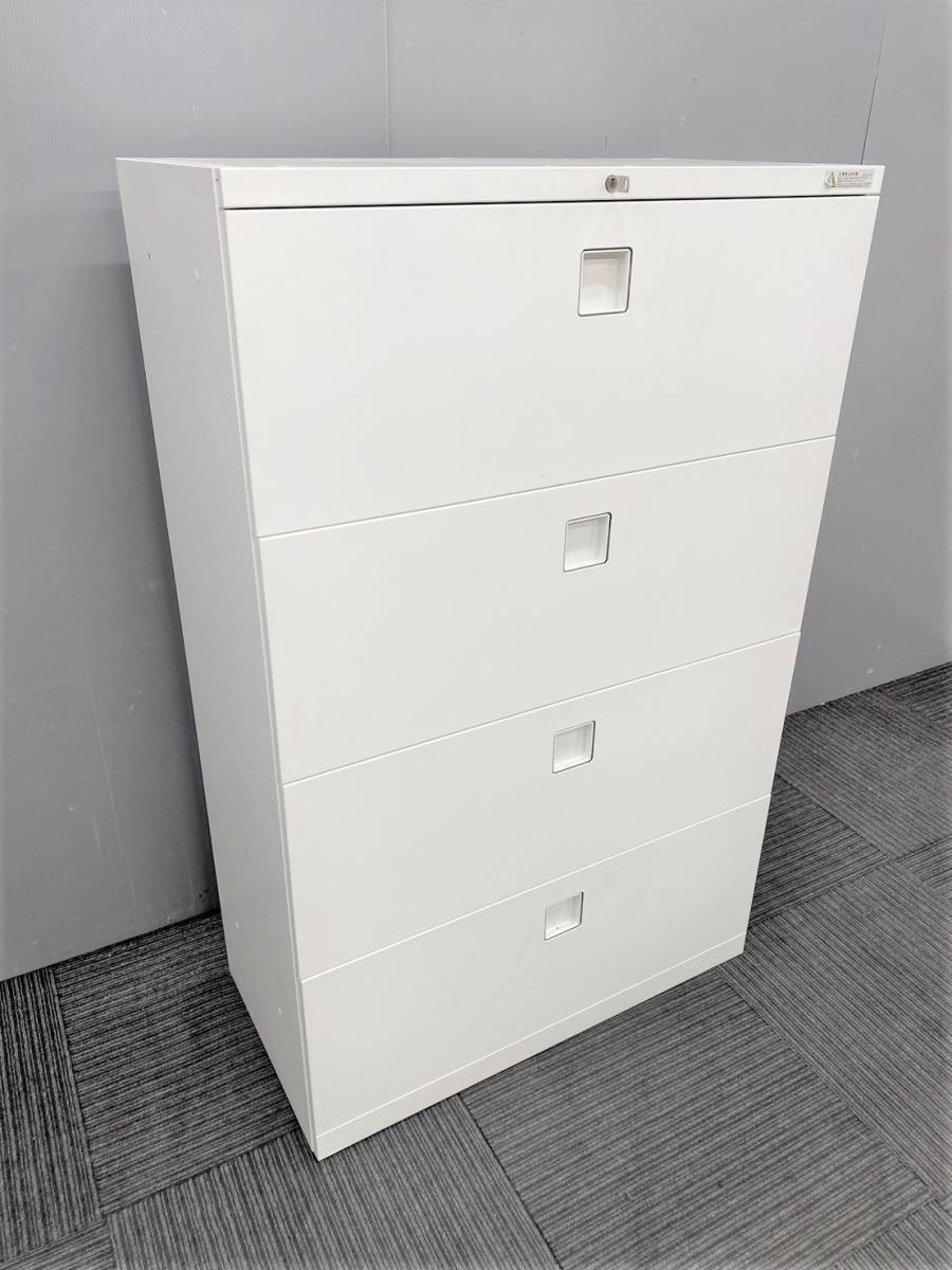 ◆管1528◆自社便対応地域あり◆オカムラ製◆4段A4ラテラル書庫 鍵付き 幅800mm◆白 ホワイト