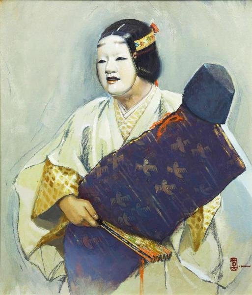 真作】【WISH】能英樹「浜千鳥 松風」油彩 10号 1976年作 ◇能