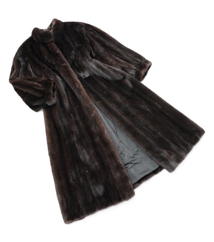 GO1099▲BLACKGLAMA/ブラックグラマ*最高級毛皮*ジュンアシダbyムーンバット*マホガニーミンク/MINK*着丈：約110cm*ロングファーコート