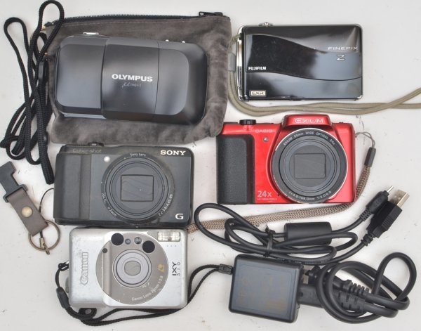 OLYMPUSカメラ計5点セット A-124】コンパクトフィルム，デジタルカメラ5点【オリンパスμ，ソニー