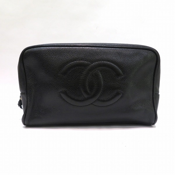 ココマーク ポーチ シャネル キャビアスキン CHANEL ブラック キャビア