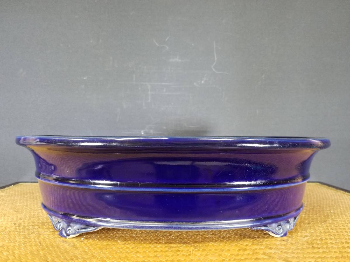 ◇盆栽幸◇秀峰ー外縁胴紐雲足楕円鉢◇和鉢◇左右：39.5cmA-C