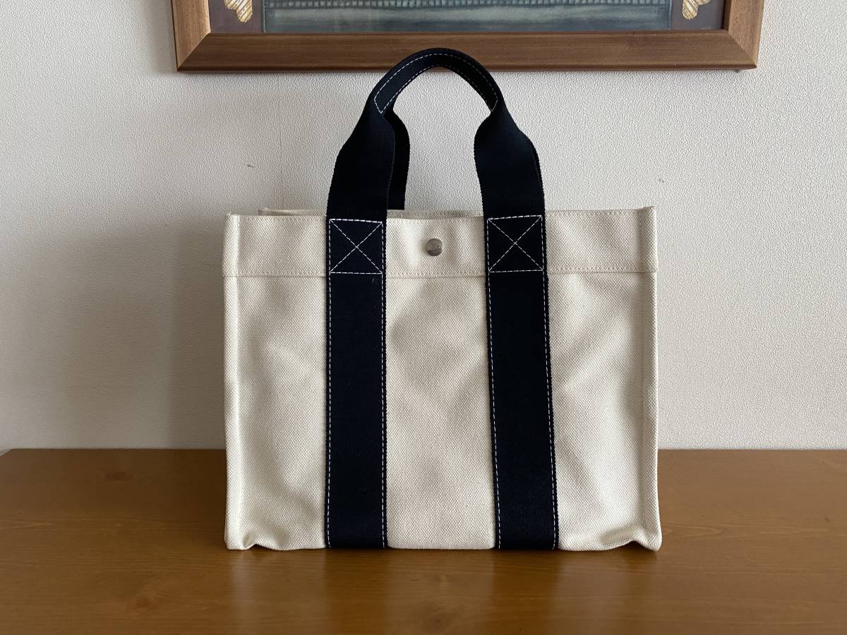 HERMES エルメス ボラボラ PM キャンバス トートバッグ アイボリー×黒
