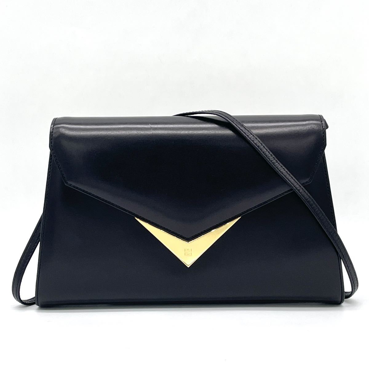 1円 極美品 GIVENCHY ジバンシー ジバンシィ カーフレザー 2way ショルダーバッグ 斜めがけ クラッチバッグ 4Gロゴ ゴールド金具