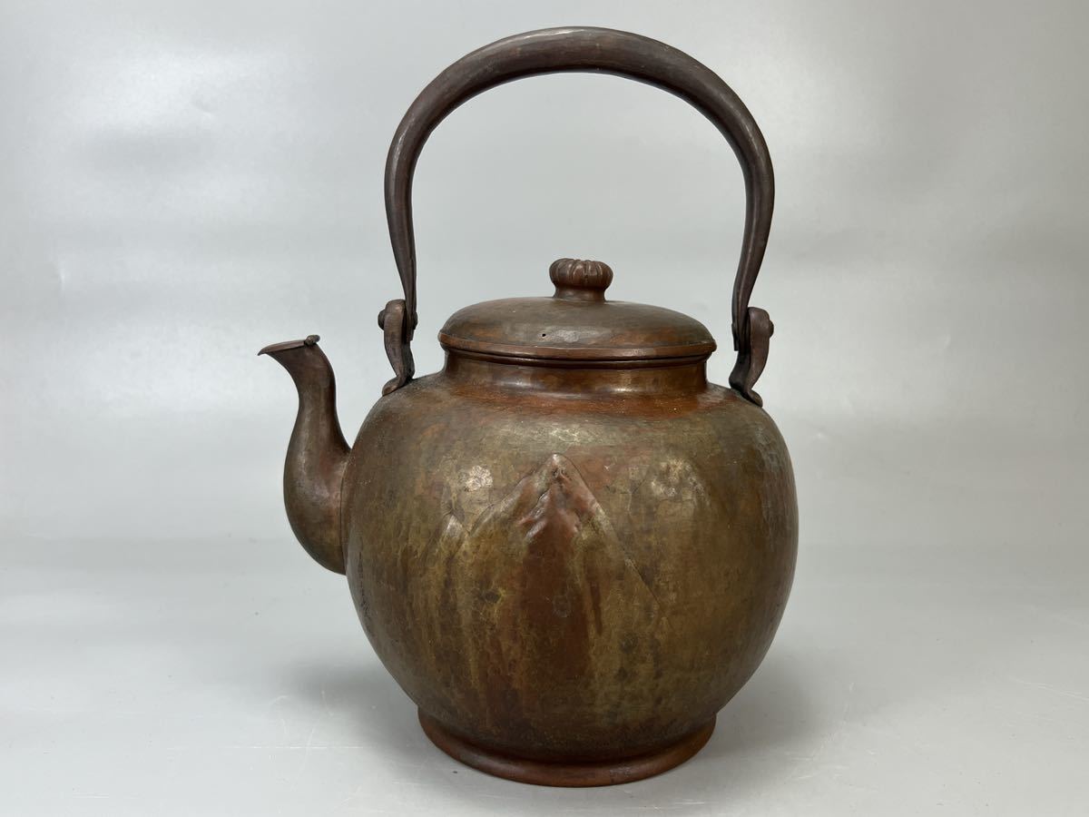 玉川堂】 棗形 銅製 水注 鎚目肌 共箱 煎茶具 鎚起