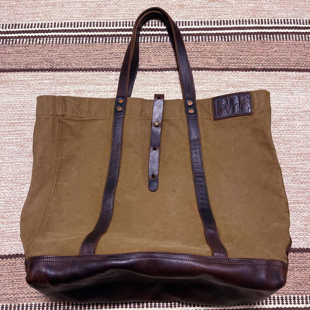 RRLトートバッグ レザートート ダック　キャンバス×レザートートバッグ”MADE IN ITALY”