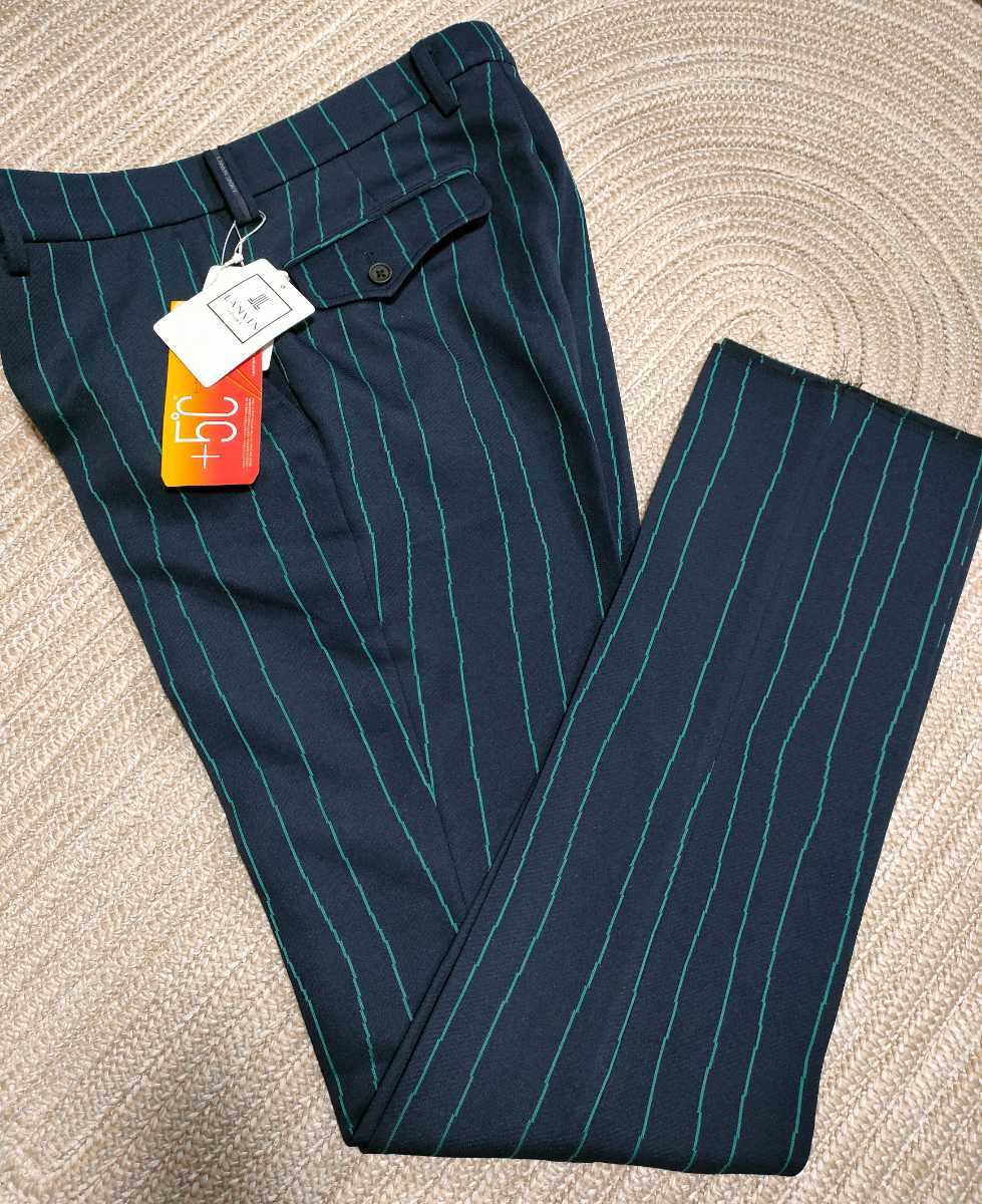 新品 定価31900 日本製 LANVIN SPORT 秋冬 スラックス W85 紺 緑