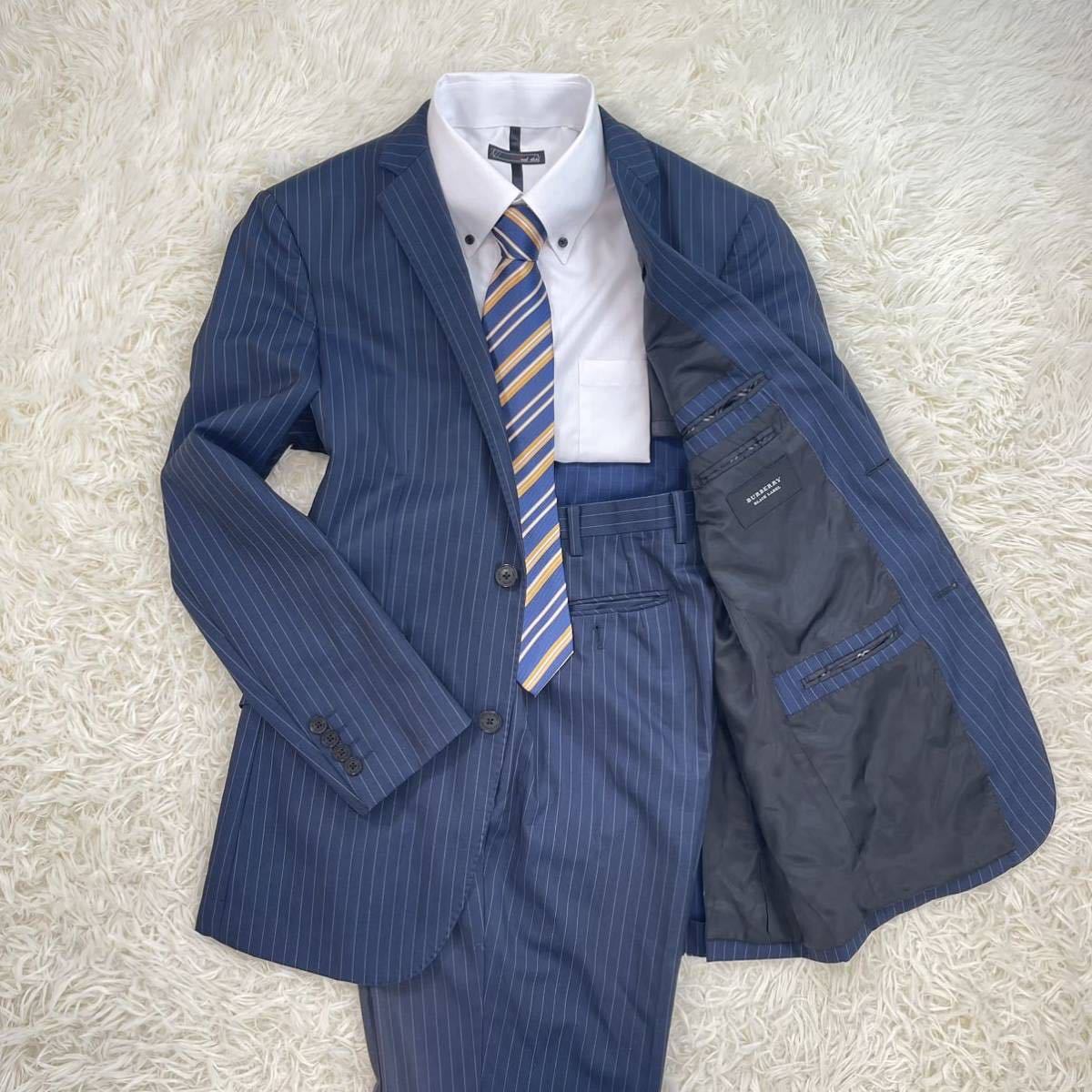 美品】BURBERRY BLACK LABEL ネイビー セットアップ Lストライプスーツ