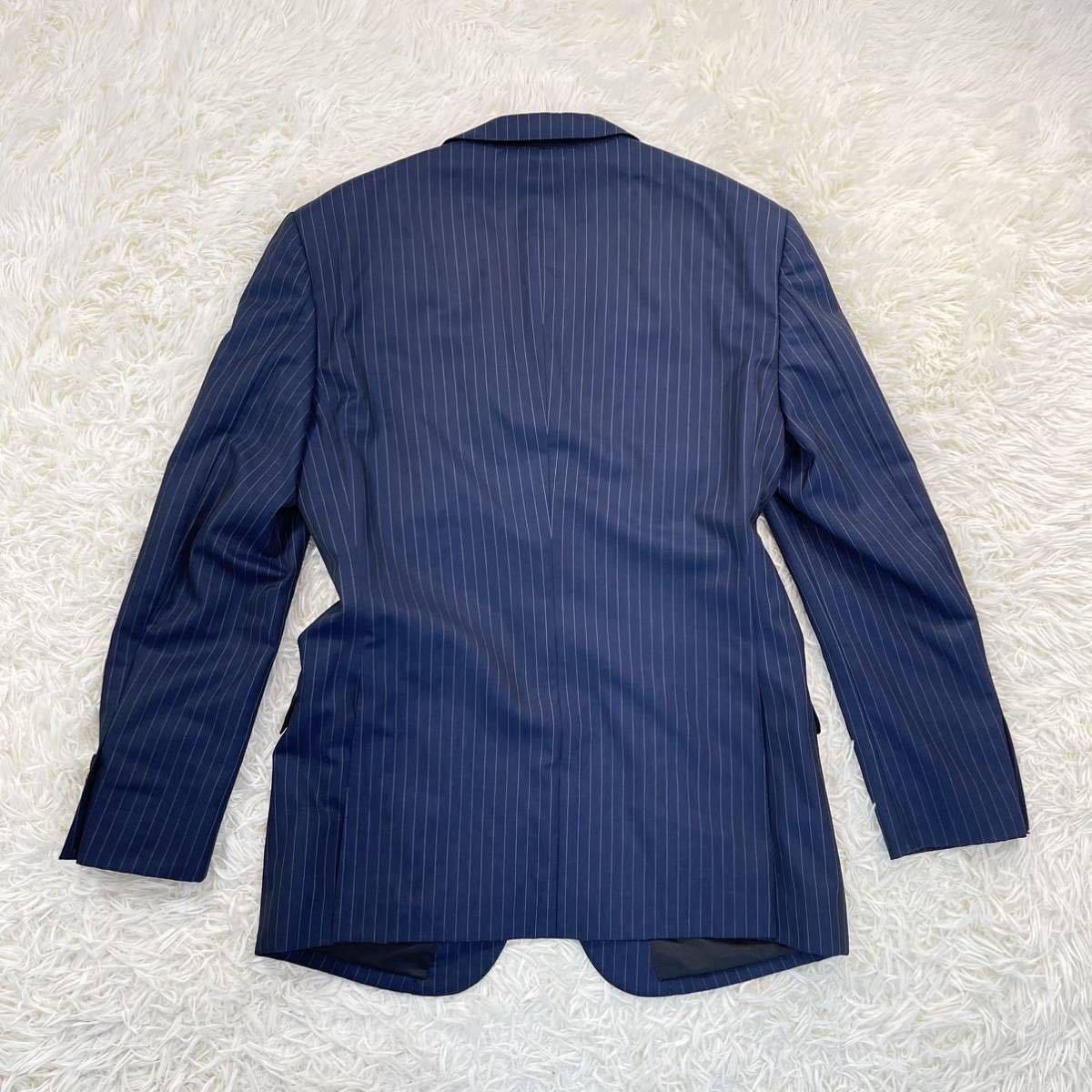 極美品　バーバリー　ネイビー ストライプ スーツ 美品】BURBERRY BLACK LABEL ネイビー セットアップ Lストライプスーツ