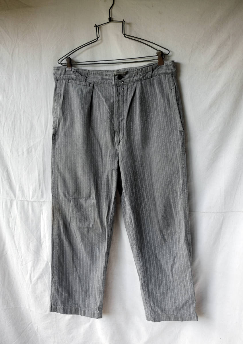 1940's フランス ヴィンテージ Le Chat Vert ごま塩ストライプワークパンツ 30s 40s フレンチヴィンテージ ワークジャケット 