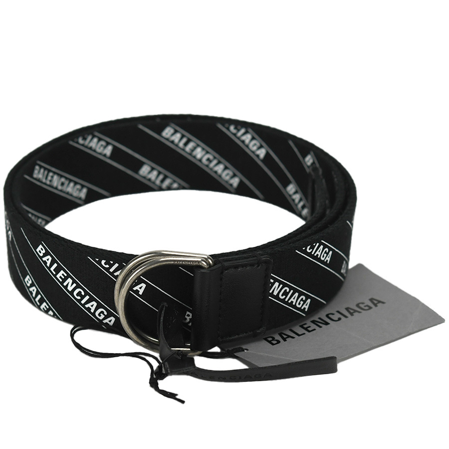 BALENCIAGA バレンシアガ Dリング ベルト 608640 ブラック 黒キャンバス レザー ロゴ メンズ レディース 未使用