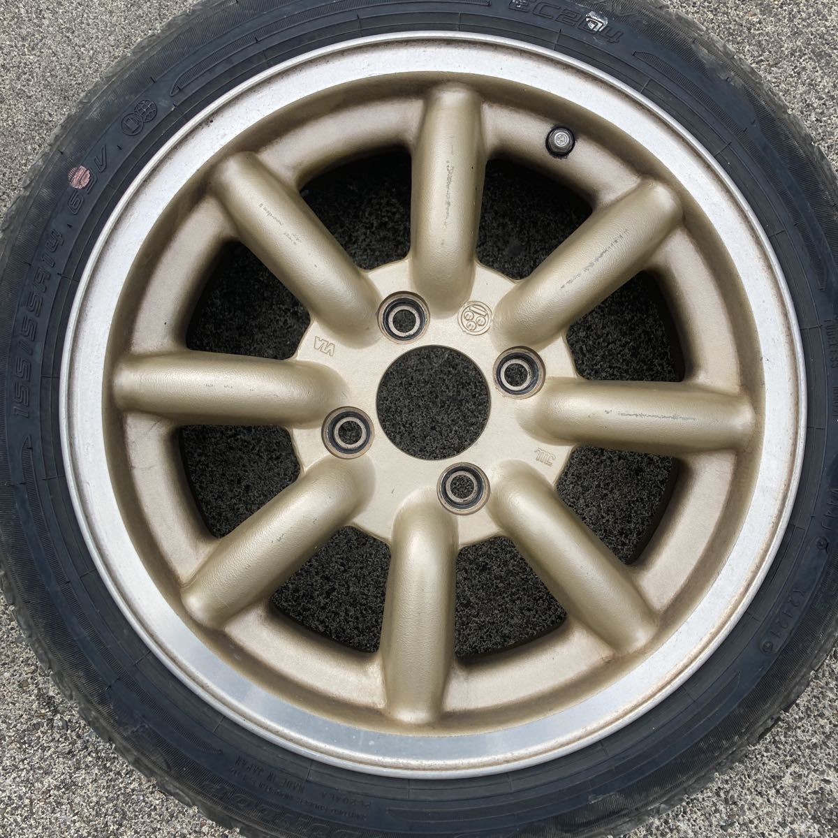 希少！今回限りの出品です！ジャンク！ワタナベ PCD10014インチ　4本セットで！！155/55R14 6J？　軽自動車_2