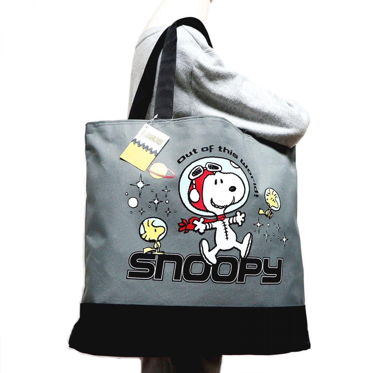 ★スヌーピー ピーナッツ SNOOPY PEANUTS 新品 ファスナー付き たっぷり入る トートバッグ BAG かばん 鞄 [SNTOTE0516-GY] 一 六★QWER★