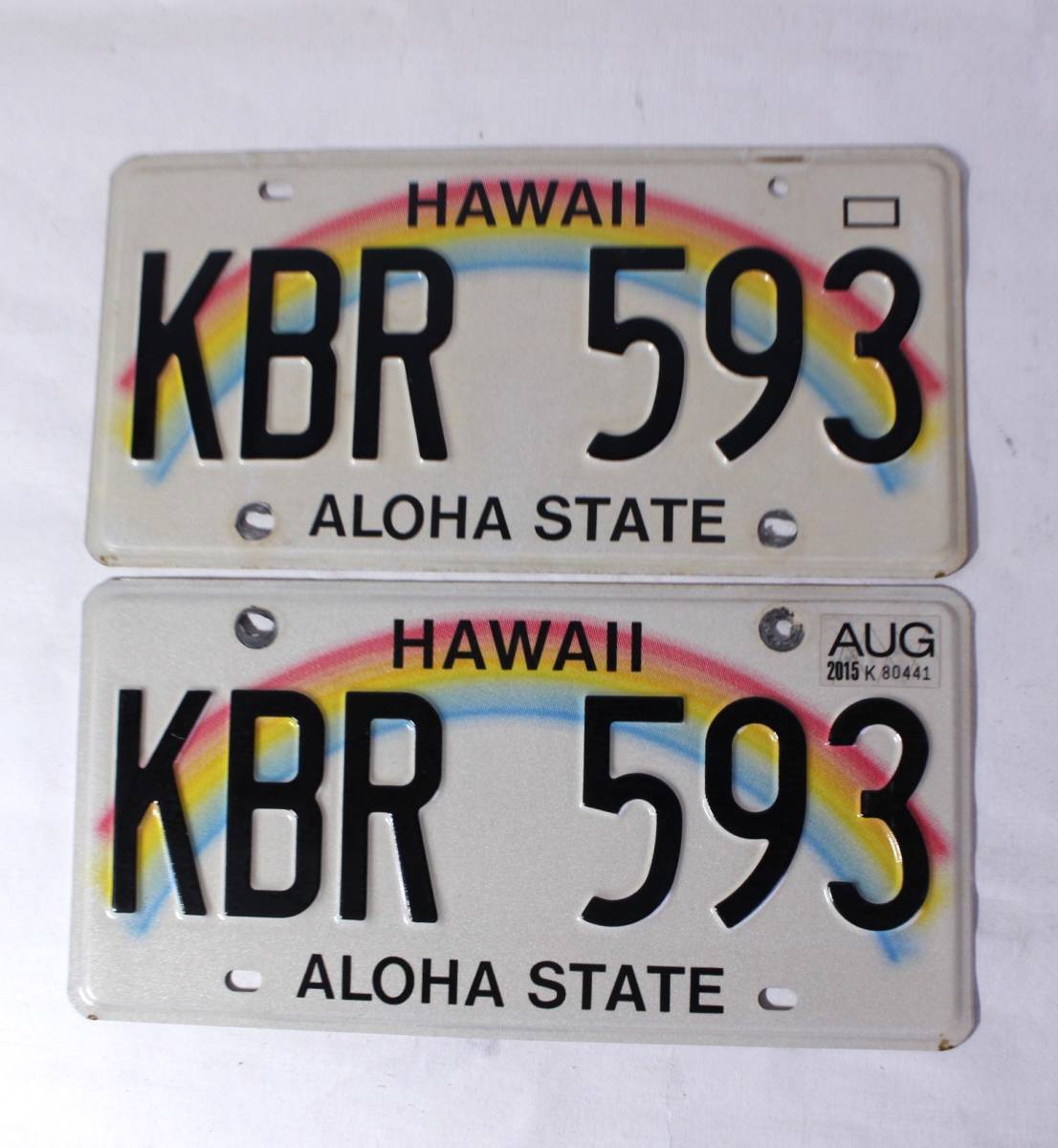送料無料 2枚セット! * ハワイ 本物 ナンバープレート ライセンスプレート カープレート HAWAII ALOHA STATE ハワイアン雑貨「KBR 593」 3